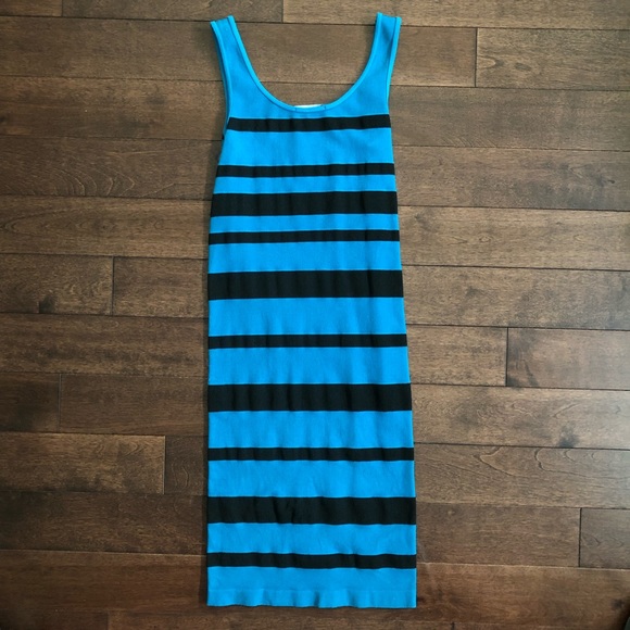 Bebe Electric Blue Black Stripe Bodycon Tank Dress - Picture 4 of 5